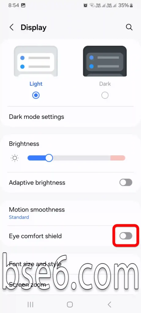 Enable eye protection feature on the phone
