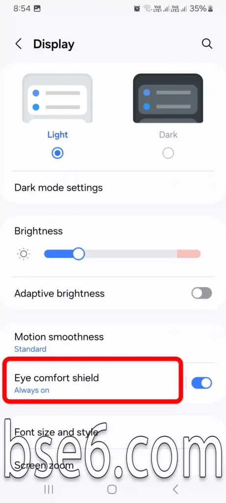 Enable eye protection feature on the phone