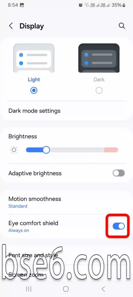 Eye Comfort Shield on Samsung